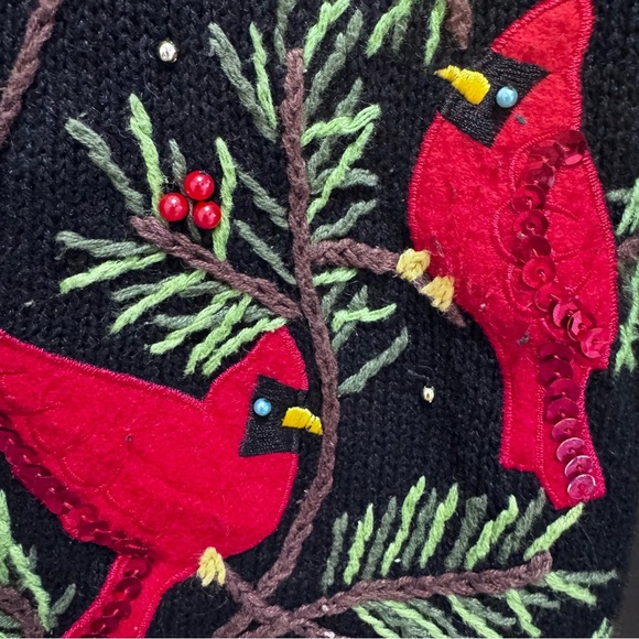 Vintage 1990s Knit Bird Pine Tree Graphic Cardigan Sweater Button Up Size Small - Picture 10 of 16